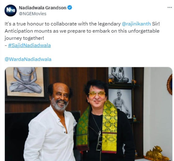 Rajinikanth collaborates with Bollywood producer Sajid Nadiadwala