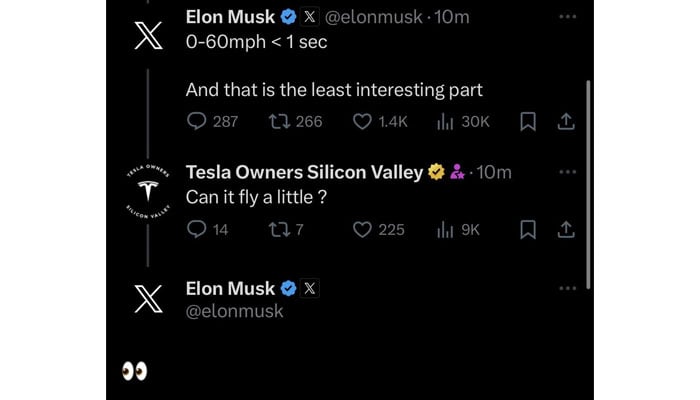 Elon Musks comments about the Tesla Roadster. — X/@elonmusk