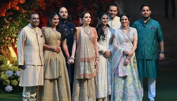 The Ambani family, (from left to right) Mukesh, Radhika, Anant, Nita, Isha, Anand, Shloka, and Akash. — Business Insider/File