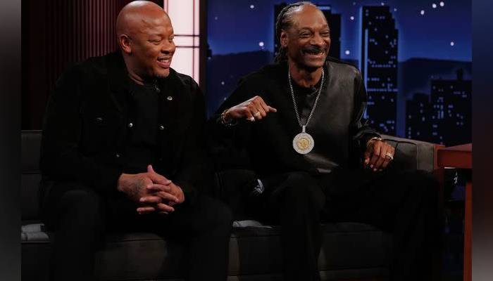 Snoop Dogg and Dr. Dre appear together on Jimmy Kimmel Live! show