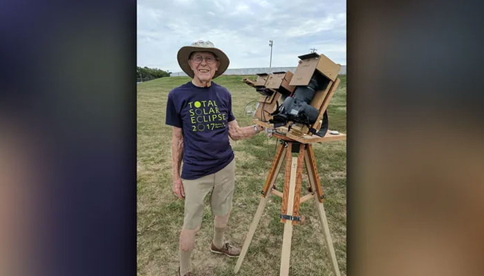 105-year-old astronomer gets ready for 13th total solar eclipse spectacle. (Laverne Biser created a platform that housed three cameras to capture the total solar eclipse in Beatrice, Nebraska in 2017. — Biser family)