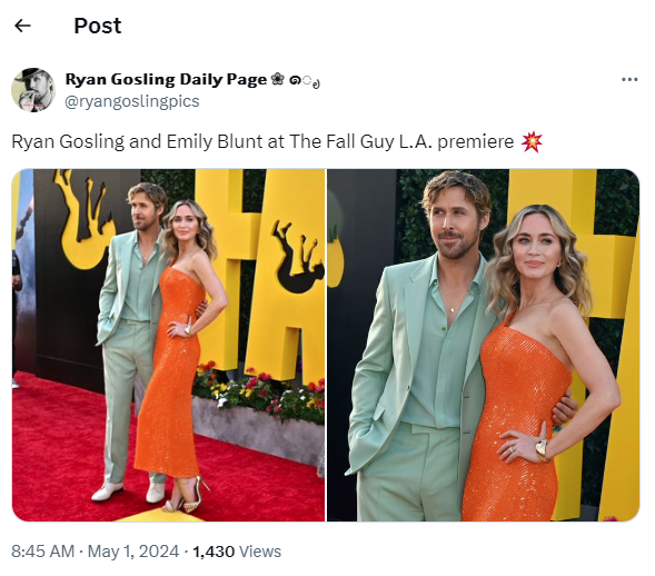 Ryan Gosling, Emily Blunt steals spotlight at The Fall Guy premiere