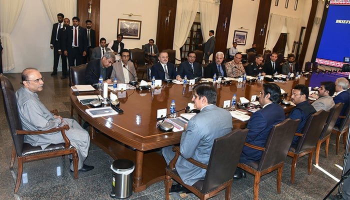 President Asif Ali Zardari chairs special meeting on law and order at CM House, Karachi, on May 1, 2024. — X/@SindhCMHouse