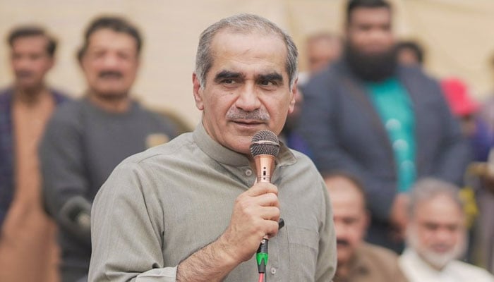 Khawaja Saad Rafique speaks at an event. — X/@KhSaad_Rafique