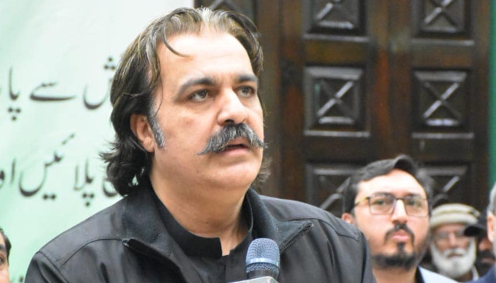 Khyber Pakhtunkhwa Chief Minister Ali Amin Gandapur is address the ceremony in this undated image. — PID/File