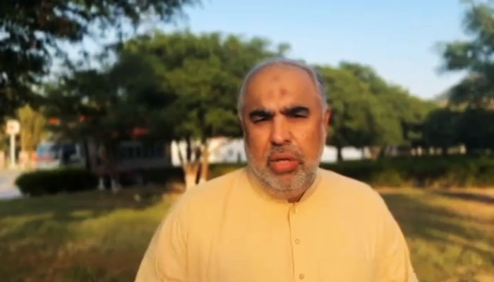 PTI senior leader Asad Qaiser speaks in this still taken from a video on May 5, 2024. — X/ @AsadQaiserPTI