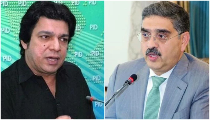 Former caretaker prime minister Anwaar-ul-Haq Kakar (right) and former PTI leader Faisal Vawda. — PID/APP