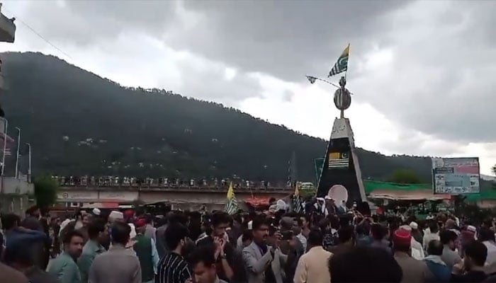 The picture shows people protesting in Azad Jammu and Kashmir. — X/@ansar22522