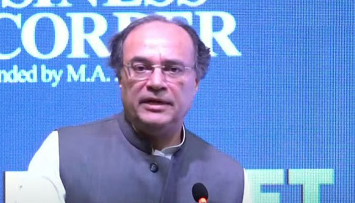 Finance Minister Muhammad Aurangzeb speaking at the Pre-Budget Conference 2024-25 in Lahore on May 12, 2024. — Screengrab/YouTube/Geo News
