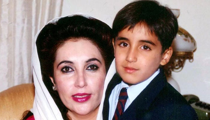 Benazir Bhutto (left) and Bilawal Bhutto-Zardari pose for a photo in this picture from the past — PPP/File