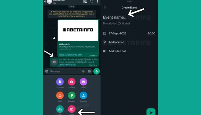 A display of the WhatsApps events feature on groups. — WABetaInfo