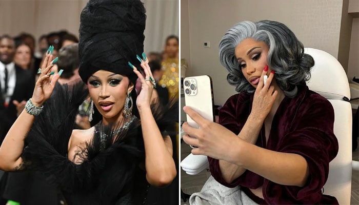 Cardi B left an impression in a stunning black gown with a dramatic train at the Met Gala