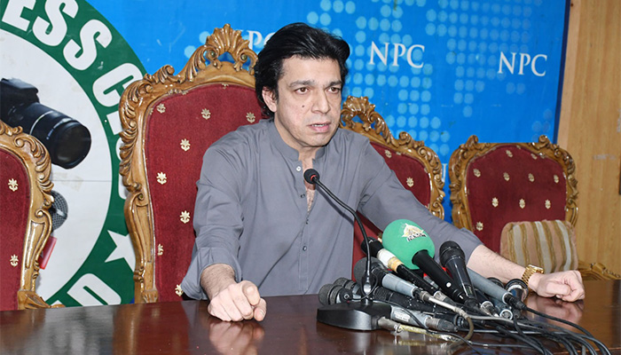 Faisal Vawda addresses the press conference at National Press Club, Islamabad, May 10, 2023. — Online