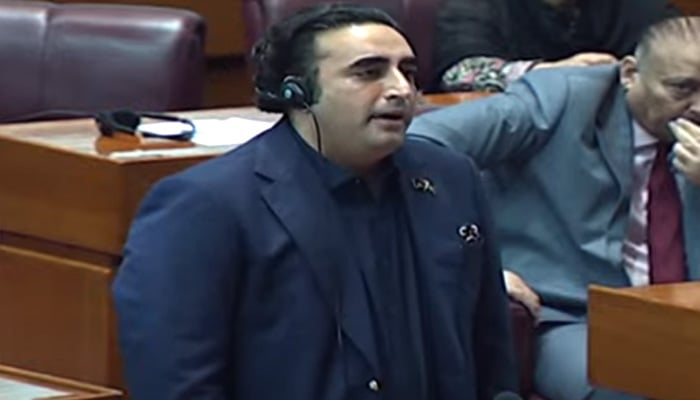 PPP Chairman Bilawal Bhutto-Zardari speaks on National Assembly’s floor on May 15, 2024. — Screengrab/Geo News