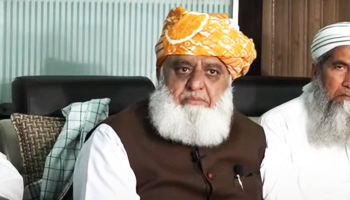 JUI-F chief Molana Fazlur Rehman speaking to media in this still taken from a video on May 15, 2024. — Geo News/YouTube