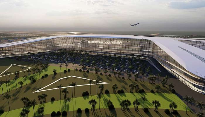 Neoms futuristic Bay Airport under construction in Saudi Arabia. — Neom