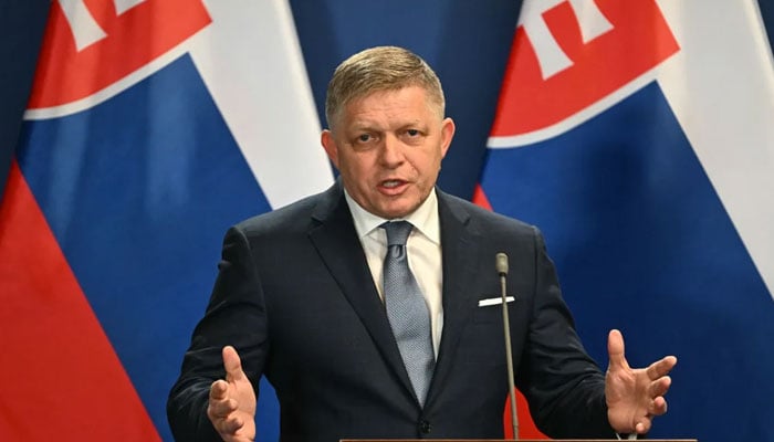 Slovakias Prime Minister Robert Fico gestures during a press conference. — AFP/File