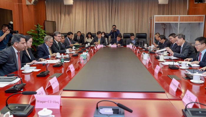 FM and Deputy PM Ishaq Dar holds delegation level meeting with Chinese Finance Minister Lan Foan in Beijing on May 16, 2024. — X/@ForeignOfficePk