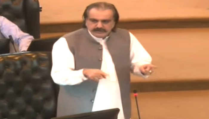 KP CM Ali Amin Gandapur speaks the KP Assembly’s session on May 17, 2024. — Screengrab/Geo News