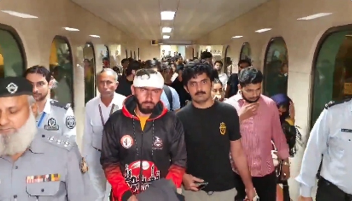 This still of the affected Pakistani students arriving in Lahore is taken from a video posted on a social media platform on May 19, 2024. —X/@Incognito_qfs