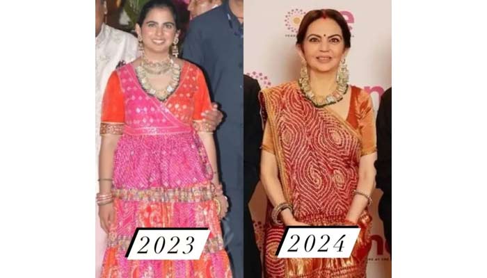 Ambani mother-daughter share royal meenakari necklace with each other. — Reliance/File