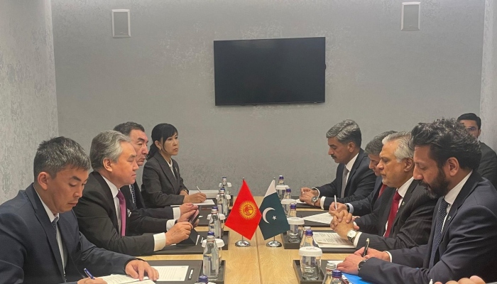 A Pakistani delegation headed by Foreign Minister Ishaq Dar meets Kyrgyz Foreign Minister Jeenbek Kulubaev in Astana on May 19, 2024. —X/ ForeignOfficePK