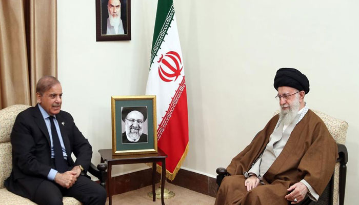 PM Shehbaz Shehbaz Sharif (left) calls on Iranian Supreme Leader Ayatollah Imam Khamenei in Tehran on May 22, 2024. — X/@GovtofPakistan