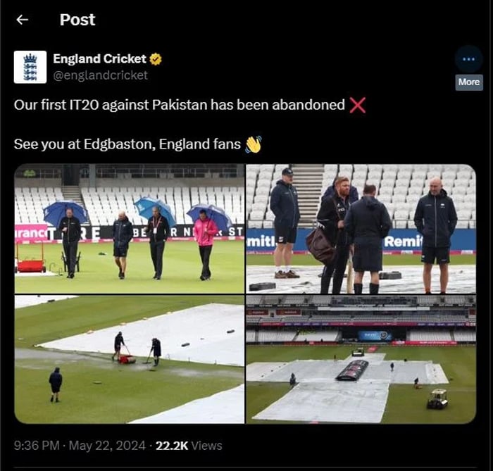 First Pak vs Eng T20I called off due to rain