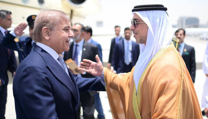 Prime Minister Muhammad Shehbaz Sharif reaches Abu Dhabi on one-day visit on May 23, 2024. —PMO
