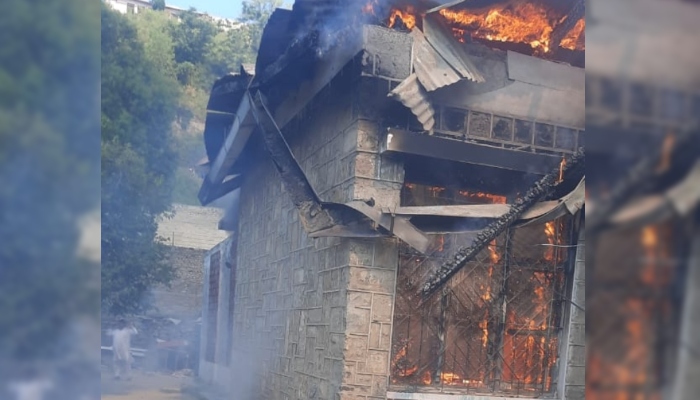 Fire erupts in Government Girls Higher Secondary School in Sirikot, Haripur district, on May 27, 2024. —Geo News
