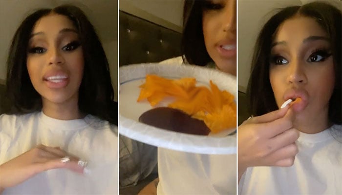 Cardi B claps back at critica with pancake feast.