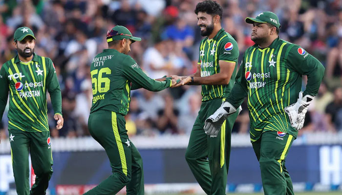 Pakistan cricket team players celebrate during a match. — AFP/File