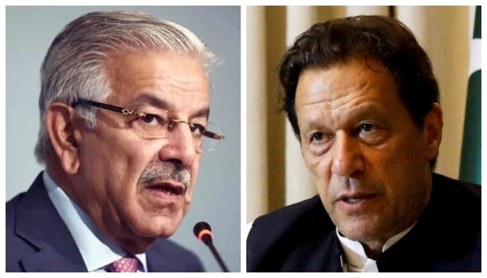 Defence Minister Khawaja Asif (left) and PTI founder Imran Khan. — AFP/File