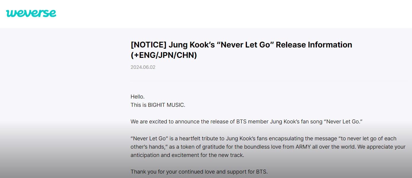 BTS Jungkook slated to release new single Never Let Go