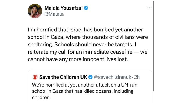 Screengrab of Malala Yousafzais post. — X