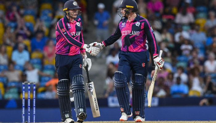 Richie Berrington and Michael Leask of Scotland during the game against Namibia. — AFP