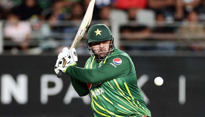 Pakistans Azam Khan plays a shot during the first T20 international cricket match between New Zealand and Pakistan at Eden Park in Auckland on January 12, 2024. — AFP