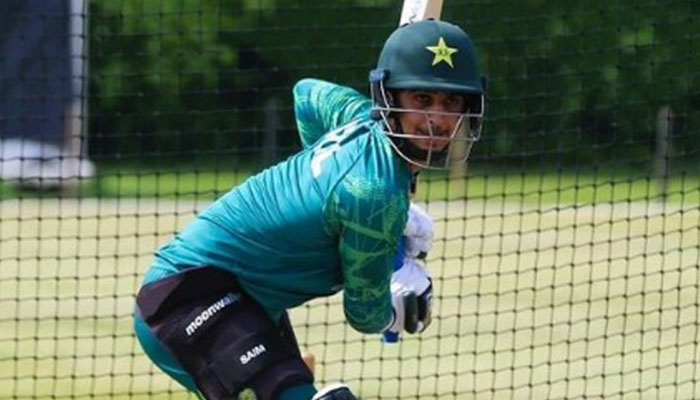 Pakistans batter Saim Ayub practices in nets in this undated image. — Instagram/saimayubb/File