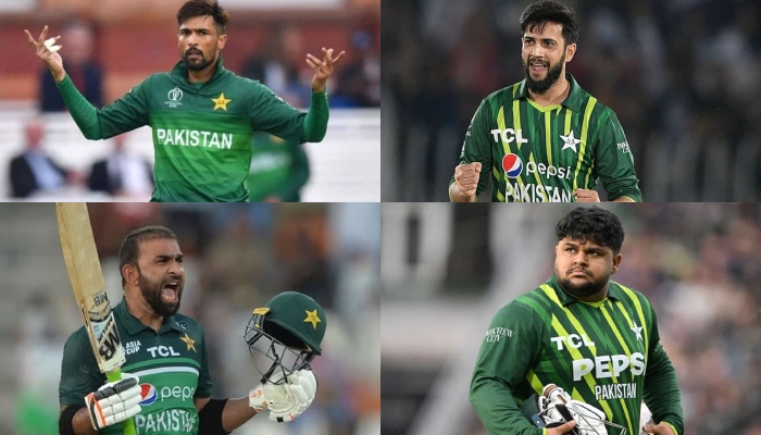 (From top left to bottom right) A combo of images showing Pakistan team players Mohammad Amir, Imad Wasim, Iftikhar Ahmed and Azam Khan. — AFP/File