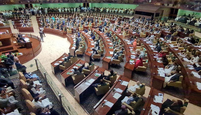 Sindh Assembly after taking oath of newly-elected lawmakers on February 24, 2024. — NNI