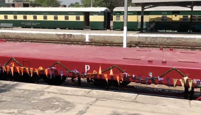 The new high-capacity wagons seen at the Cantt Railway Station in Lahore on June 12, 2024, in this still taken from a video. — Pakistan Railways