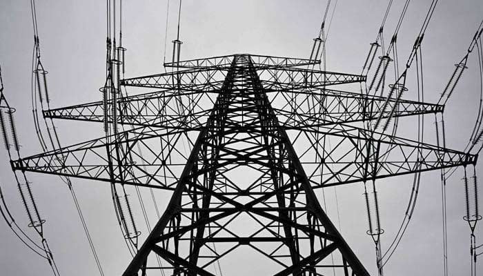 A lower view of a transmission tower in Pakistan. — AFP/File