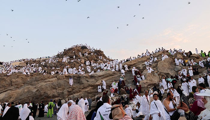 Muslim pilgrims gather at Mount of Mercy on the plain of Arafat during the annual haj pilgrimage, outside the holy city of Makkah, Saudi Arabia, June 15, 2024. — Reuters