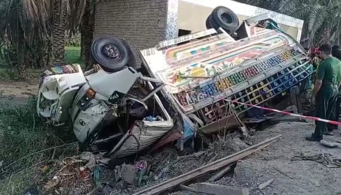 The truck that overturned in Khairpur on June 16, 2024. — Reporter