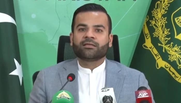 Federal governments spokesperson on legal affairs Barrister Aqeel Malik is addressing a press conference on June 16, 2024. — Screengrab/YouTube/GeoNews