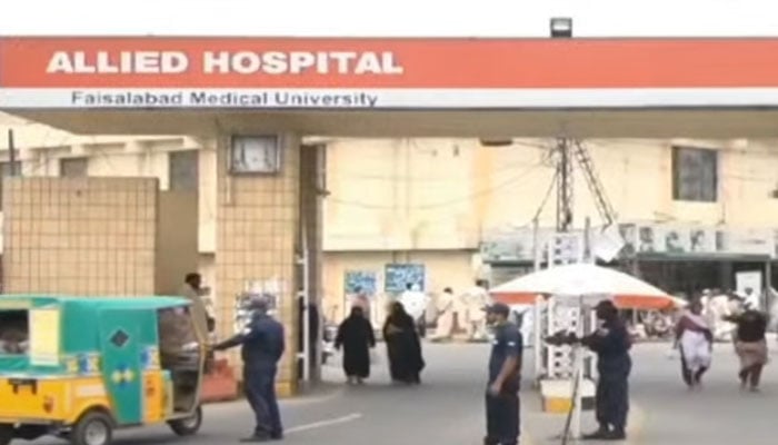 The entrance of Allied Hospital in Faisalabad is seen in this still taken from a video. — YouTube/Geo News Live