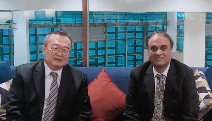 Minister of the International Department of the Central Committee of the Communist Party of China (IDCPC), Liu Jianchao (left) was received at the Islamabad International Airport by Additional Foreign Secretary on June 20, 2024. — MoFa/@ForeignOfficePk