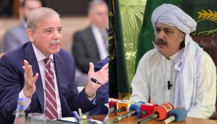 Khyber Pakhtunkhwa Chief Minister Ali Amin Gandapur (right) and Prime Minister Shehbaz Sharif (left). — Facebook/@AliAminKhanGandapurPti/@ShehbazSharif/File