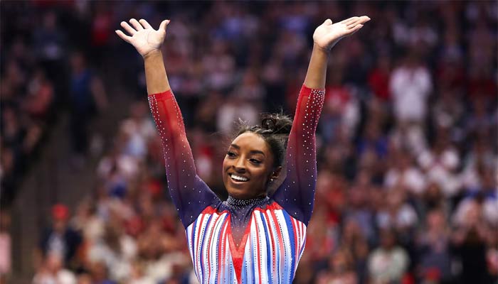 Simone Biles celebrates her floor routine during the U.S. Olympic Team Gymnastics Trials. — Reuters/File