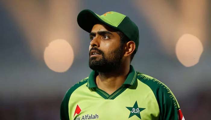 Pakistan captain Babar Azam gestures while standing in a stadium. — Reuters/File